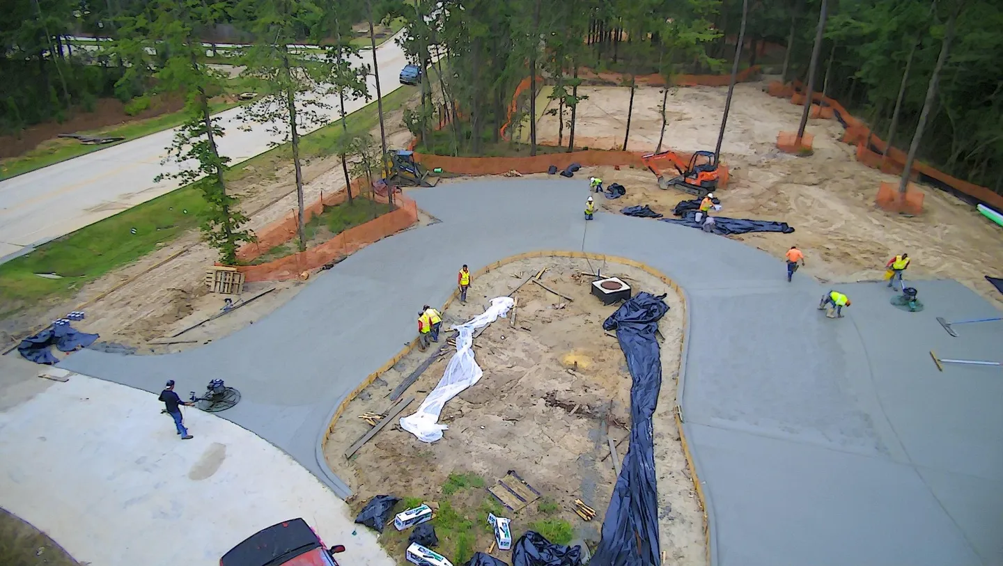 Aerial view of large-scale concrete flatwork.